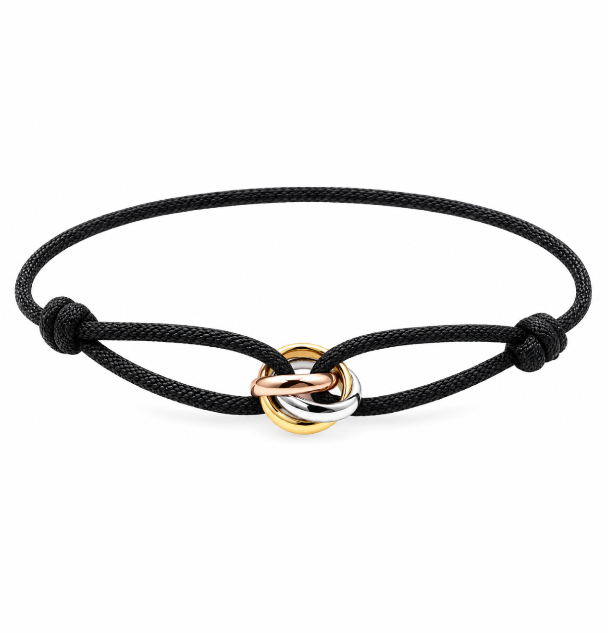Adjustable Rope Bracelet With 3 Stainless Steel Rings